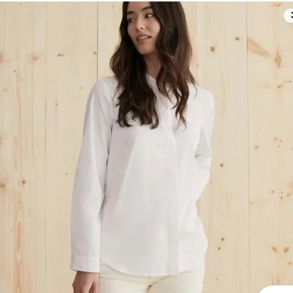 Jenni Kayne - Cotton Button Down Shirt - Collarless - White Size S- Pristine - Picture 4 of 8